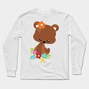 Spring Animals, Cute Bear, Little Bear, Flowers Long Sleeve T-Shirt